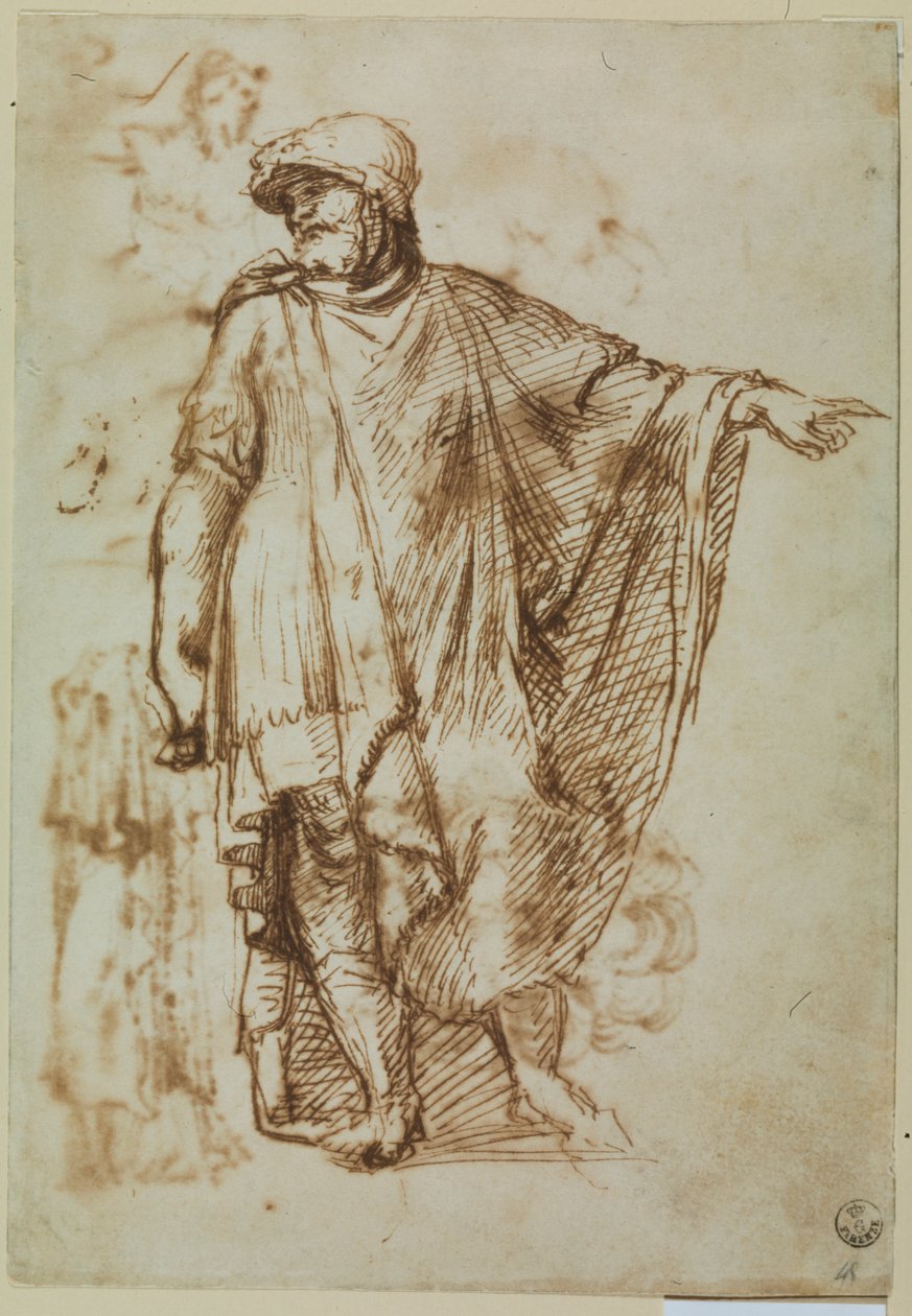 Soldado com lareira (caneta e tinta sobre papel) de Titian (c.1488 1576)