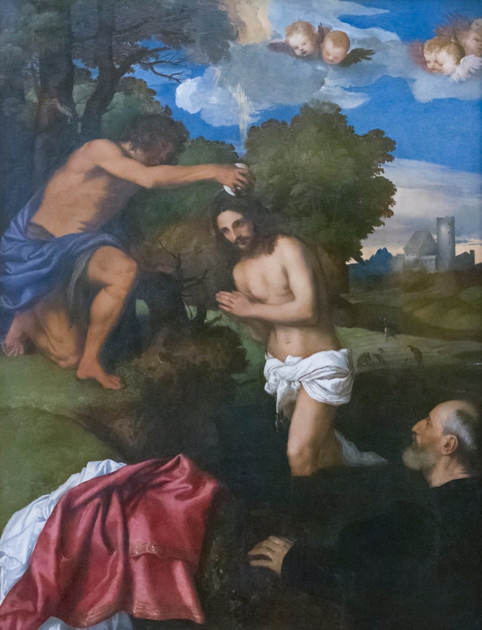 O Baptismo de Cristo, c.1512 (óleo sobre madeira) de Titian (c.1488 1576)