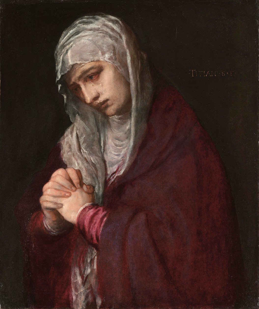 A Mater Dolorosa (óleo no painel) de Tiziano Vecelli