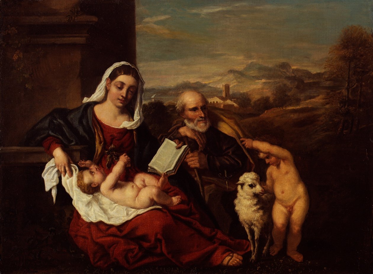A Sagrada Família com o Menino São João Batista (óleo sobre tela) de Titian (c.1488 1576) (after)