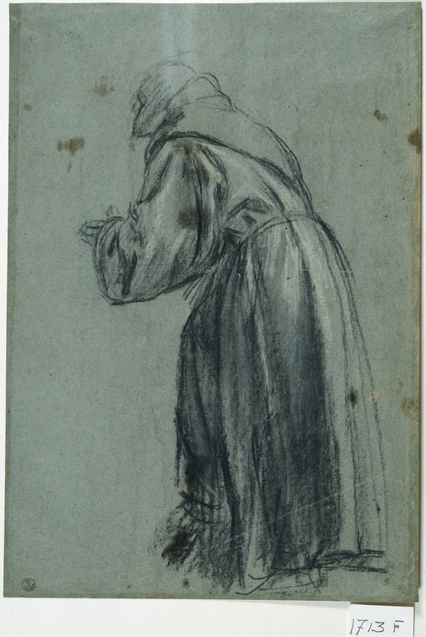 Franciscano em oração (carvão sobre papel) de Titian (c.1488 1576)