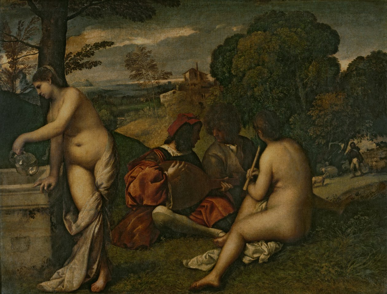 Le Concert Champetre (concerto ao ar livre), c.1510 (óleo sobre tela) de Tiziano Vecelli