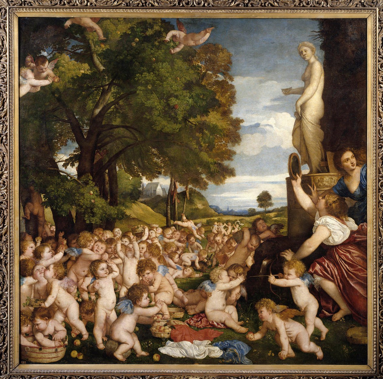 Offrande a Venus Little amours (angelos) se reúnem para prestar homenagem à deusa Afrodite - Pintura de Tiziano Vecellio chamada Titian (1485-1576) 1518 Sol. 1,72 X 1,75 m Madrid musee du Prado - O culto a Vénus - Pintura de Tiziano Vecellio chamada Tit de Tiziano Vecelli