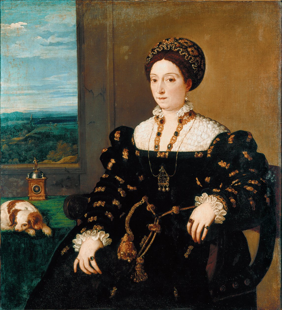 Retrato de Eleonora Gonzaga (Gonzaga), Duquesa de Urbino Pintura de Tiziano Vecellio chamada Ticiano (ca. 1490-1576) de Tiziano Vecelli