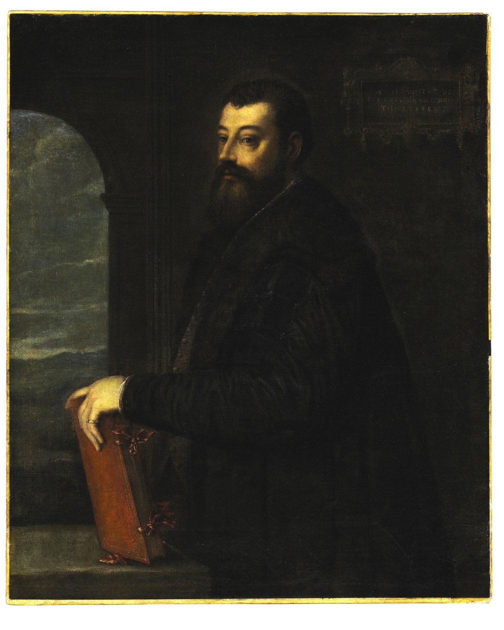 Retrato de Gabriele Giolito de &39;Ferrari (c.1508-78), três quartos de comprimento de Tiziano Vecelli