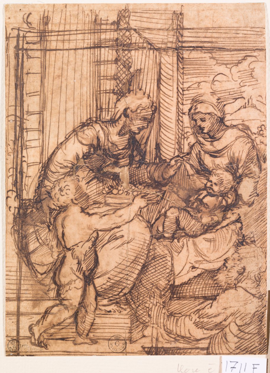 Conversa sagrada (caneta e tinta sobre papel) de Titian (c.1488 1576)