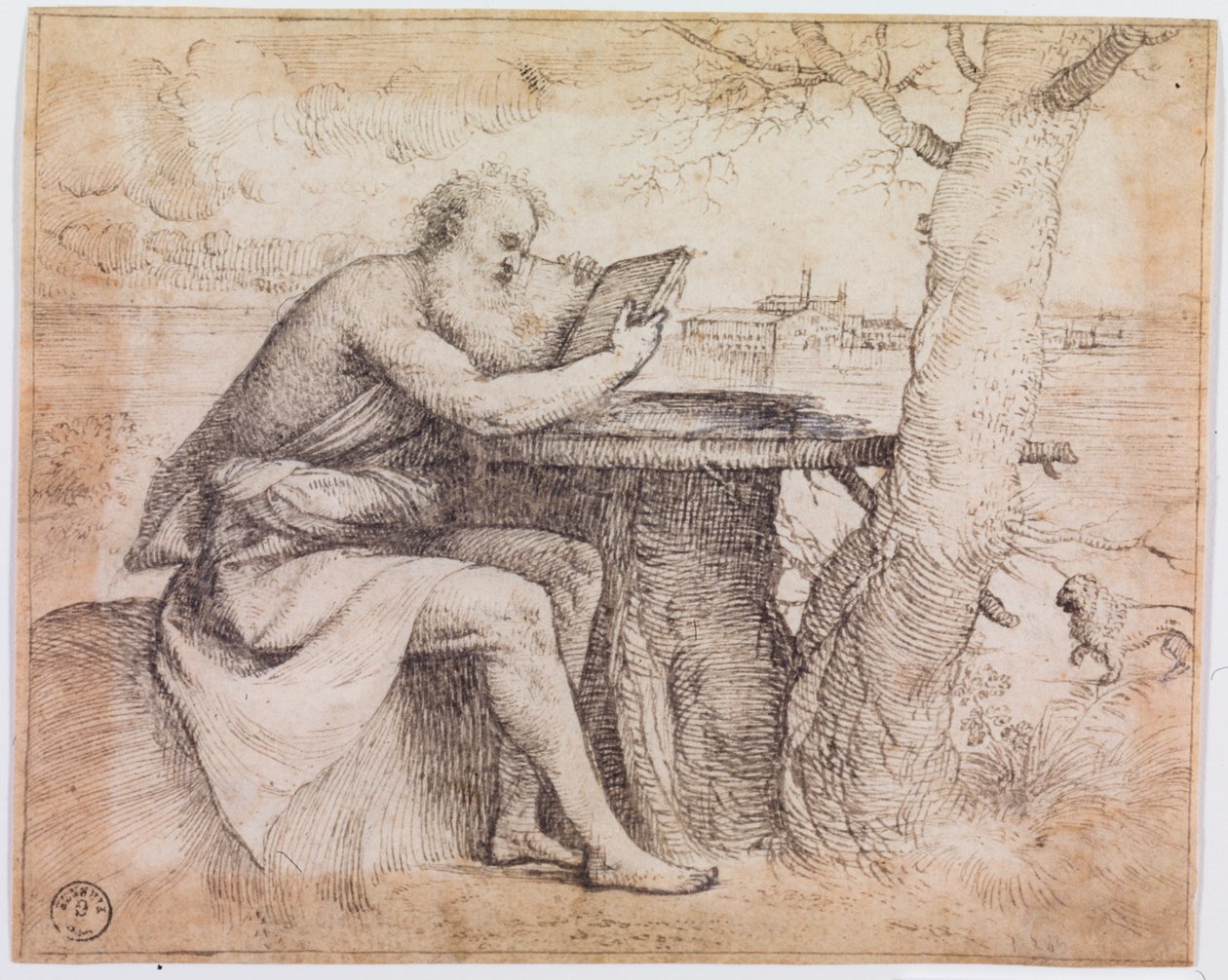 São Jerónimo numa paisagem (caneta e tinta sobre papel) de Titian (c.1488 1576)