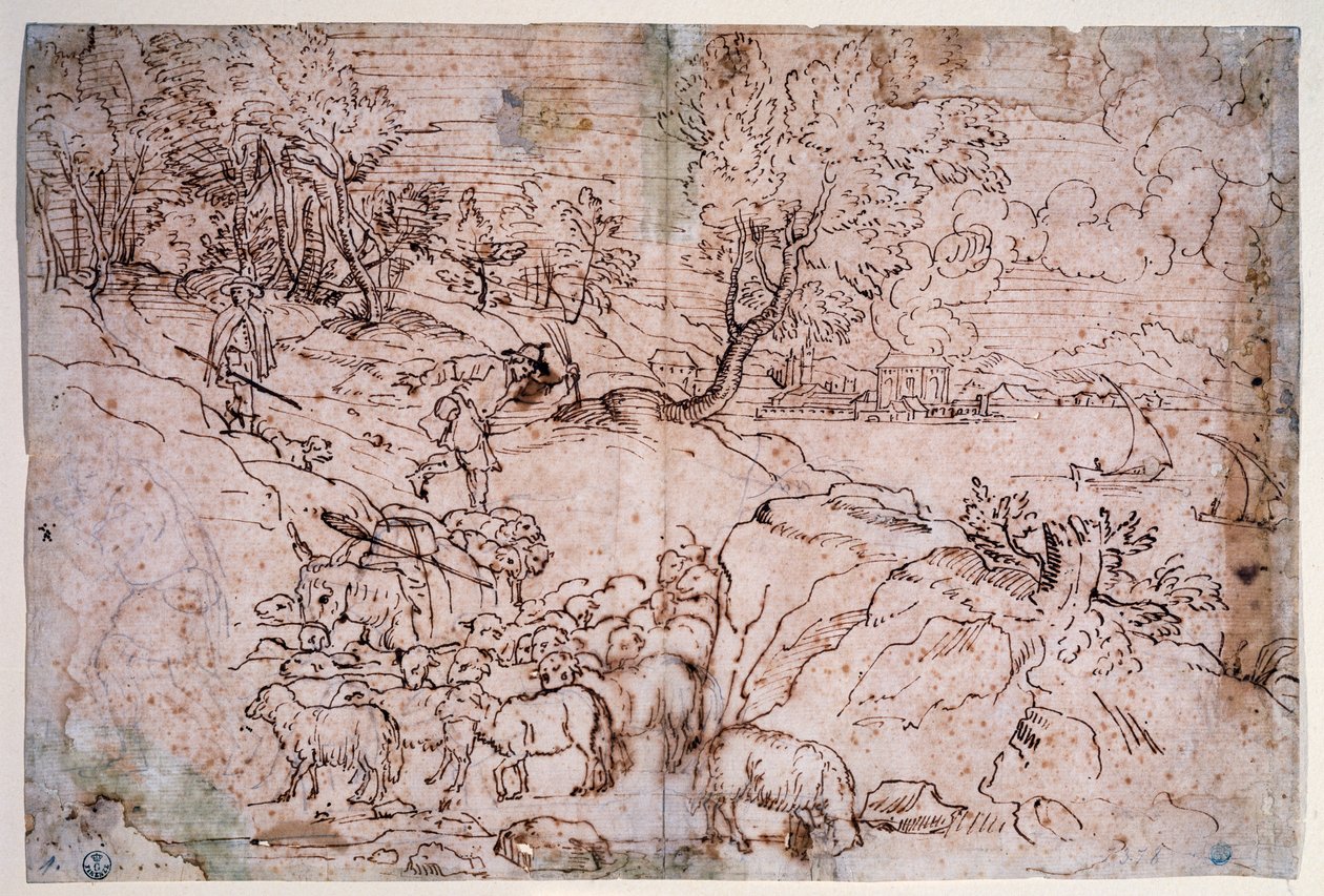 Estudo da paisagem com ovelhas de Titian (c.1488 1576)