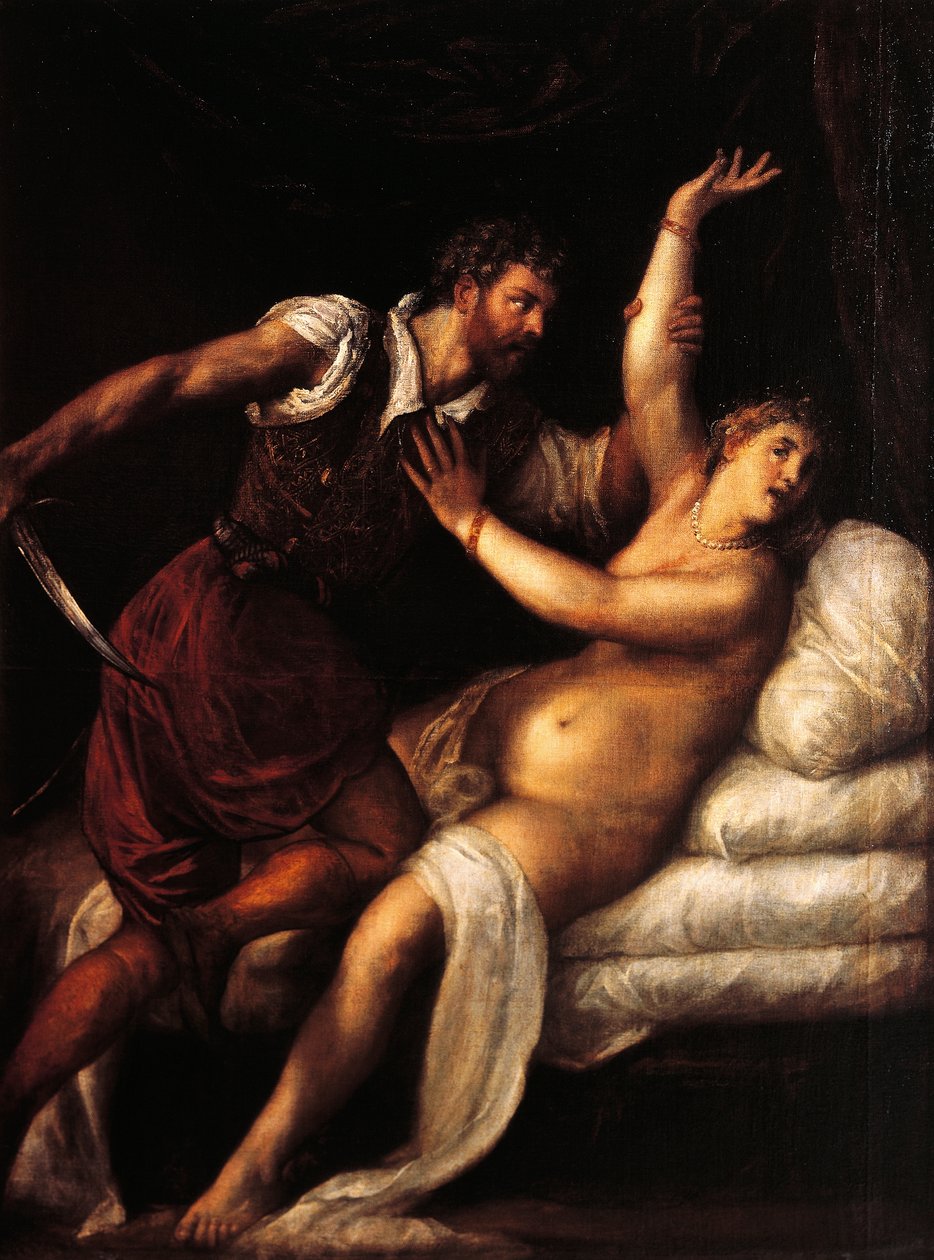 Tarquínio e Lucretia, de Ticiano (ca 1490-1576), óleo sobre painel, 84x68 cm de Titian (c.1488 1576)
