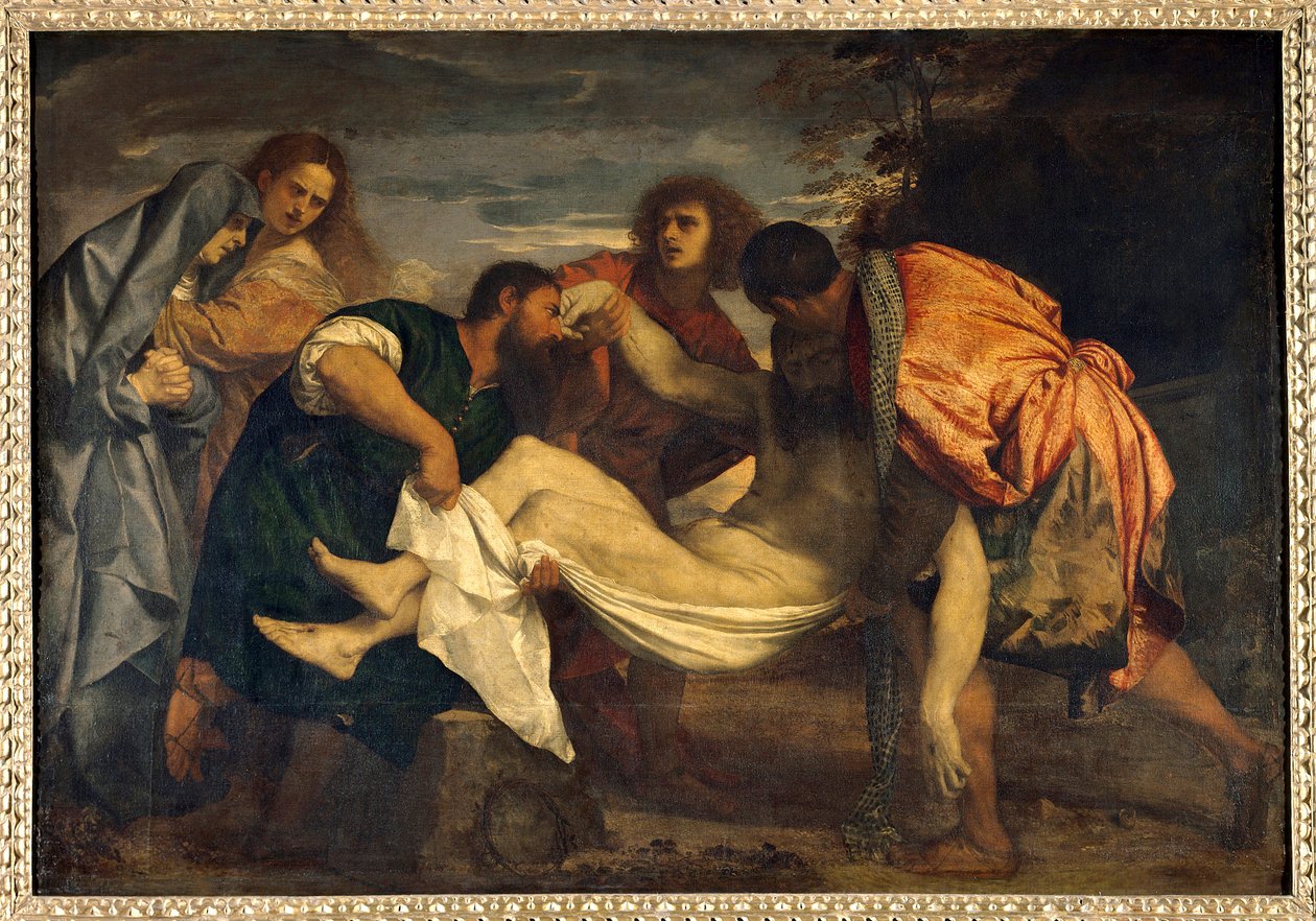 The Tomb Painting by Tiziano Vecellio dit le Titian (1485-1576) Sun. 1,48 x 2,12 m de Tiziano Vecelli