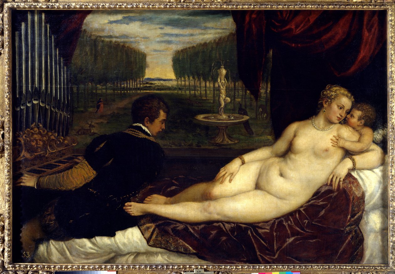 Vênus, Amor e Pintura Musical de Tiziano Vecellio chamado The Titian (1485-1576) de Titian (c.1488 1576)