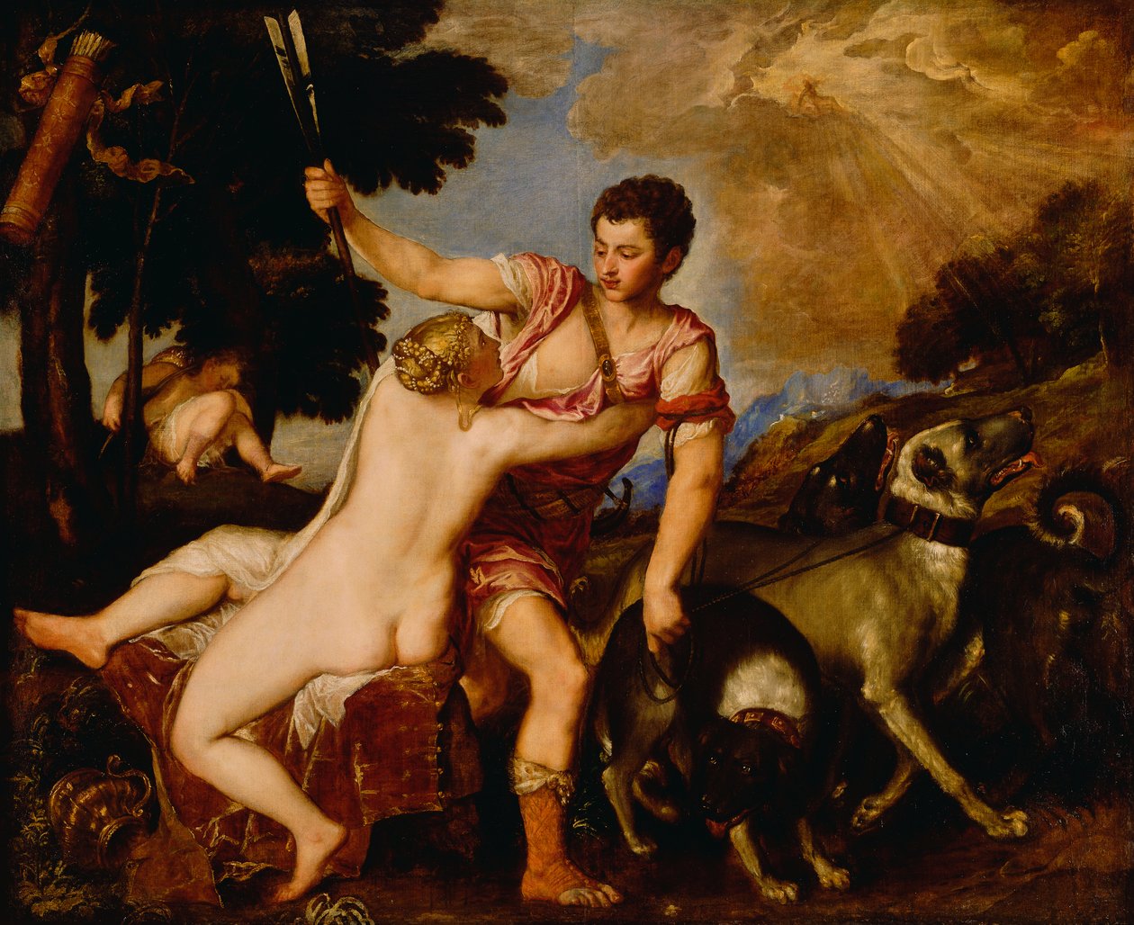 Vênus e Adônis, c.1555-60 (óleo sobre tela) de Tiziano Vecelli