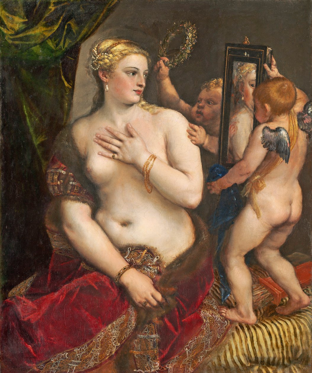 Vênus com um espelho, c. 1555 (óleo sobre tela) de Tiziano Vecelli
