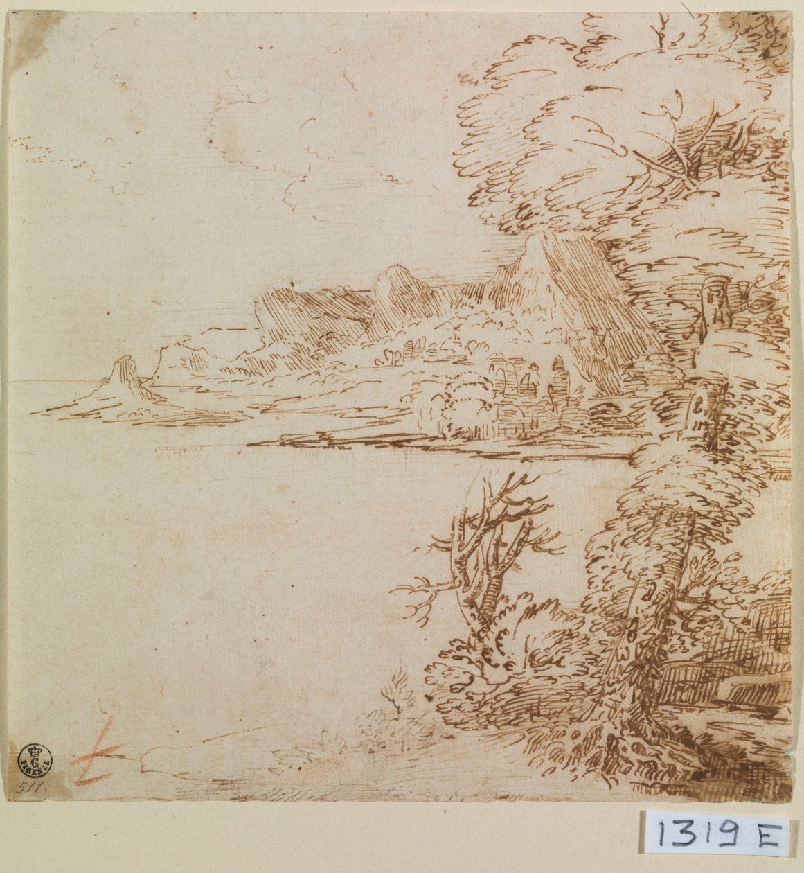Vista de uma costa montanhosa (tinta sobre papel) de Titian (c.1488 1576)