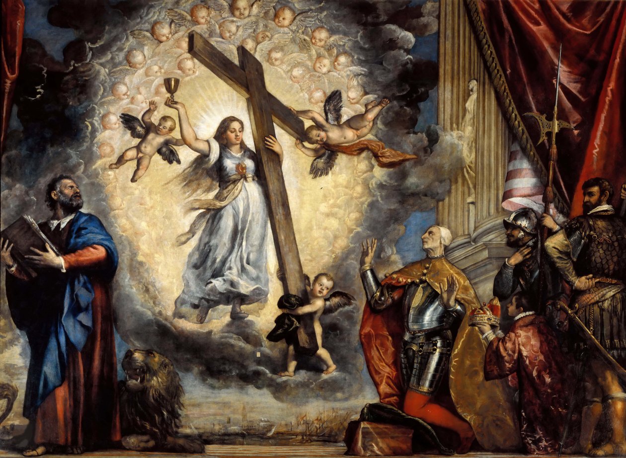 Doge Antonio Grimani ajoelhado diante da fé, entre 1555 e 1576. de Titian