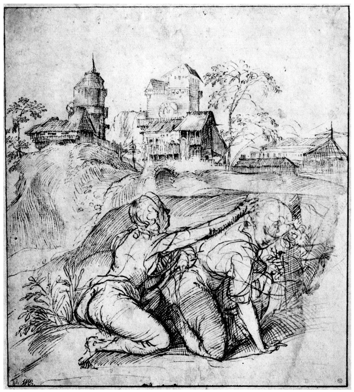 Paisagem com dois jovens, c1510, 1937 de Tiziano Vecelli