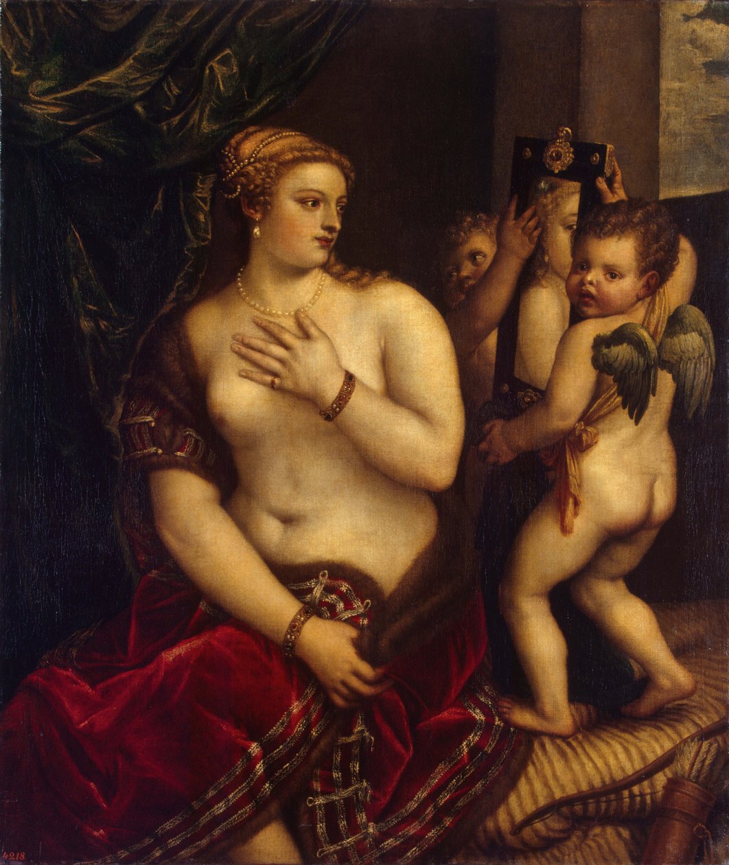 Vênus com um espelho, 1560 de Titian,