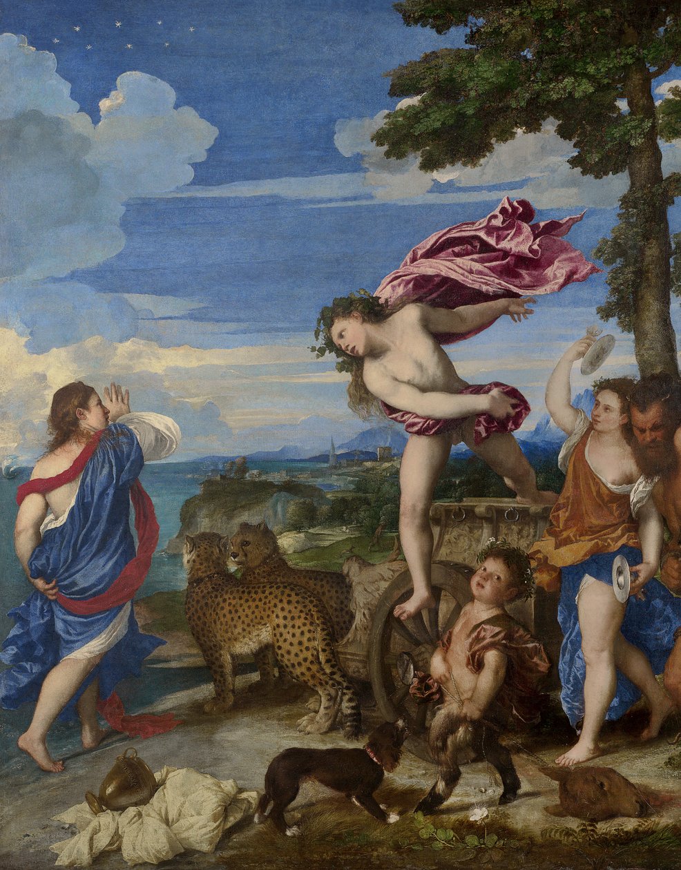 Baco e Ariadne, 1520-23 (pré-restauração) (detalhe de 273110) de Tiziano Vecelli