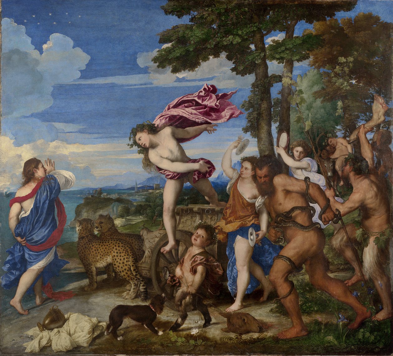Baco e Ariadne, 1520-23 (pré-restauração) de Tiziano Vecelli