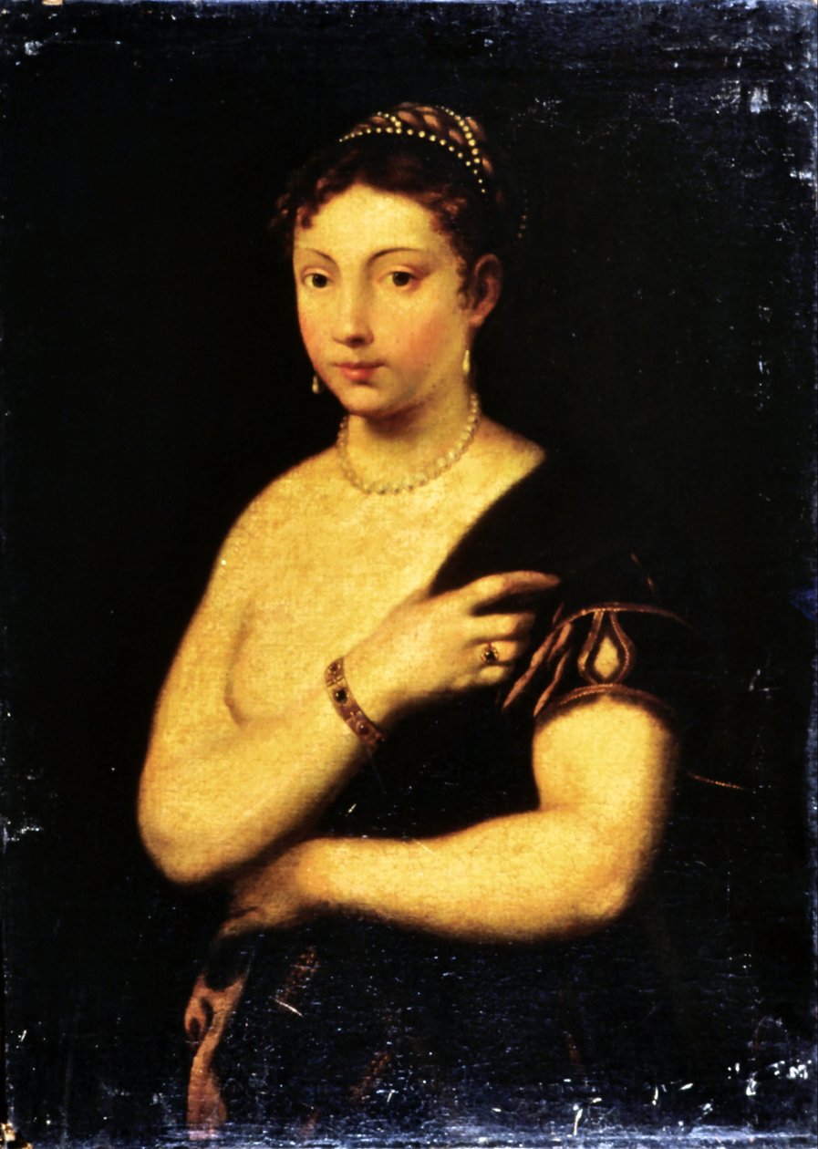 Menina em um casaco de pele de Tiziano Vecelli