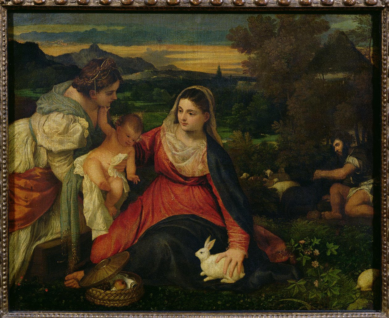 Madonna e Criança com Santa Catarina (A Virgem do Coelho) c.1530 de Tiziano Vecelli
