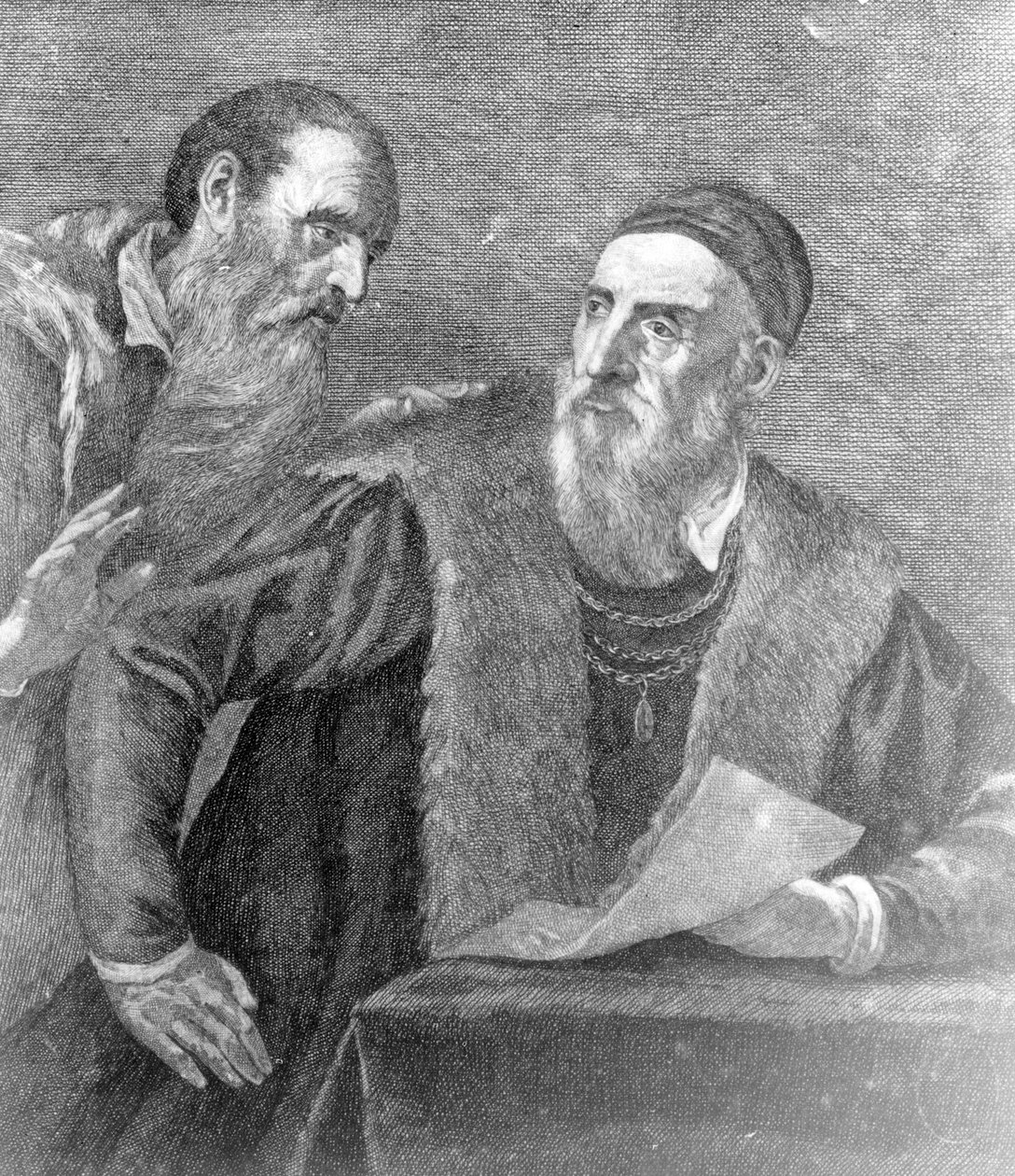 Retrato de Ticiano pintado por ele mesmo com seu amigo Don Francesco del Mosaico de Tiziano Vecelli