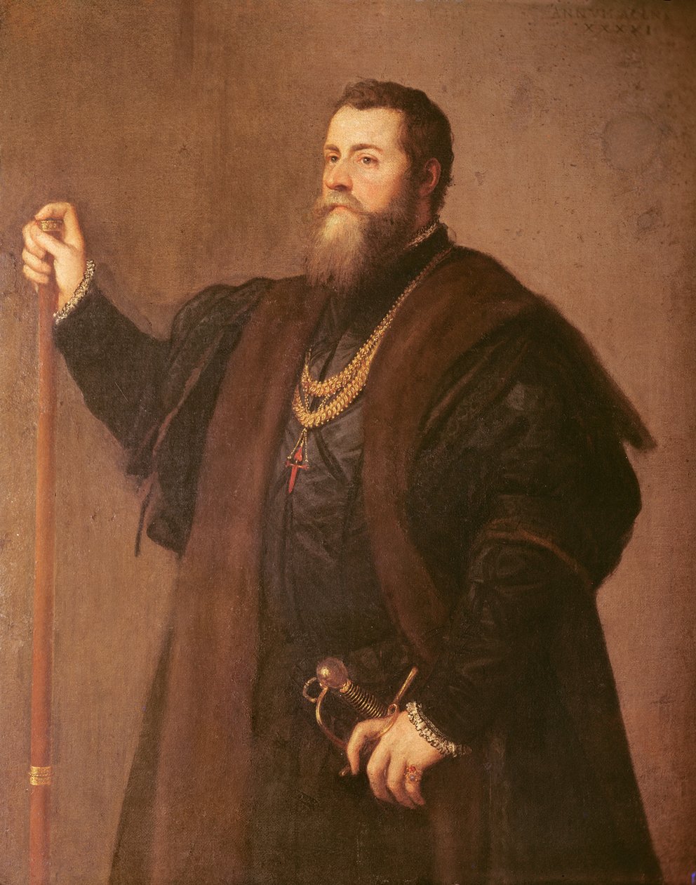 Retrato de um cavaleiro da Ordem de Santiago, 1542 de Tiziano Vecelli