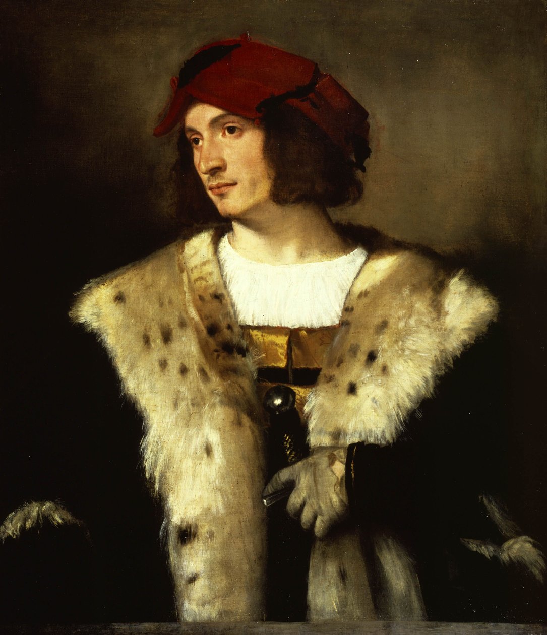 Retrato, de, um, homem, em, um, boné vermelho de Tiziano Vecelli
