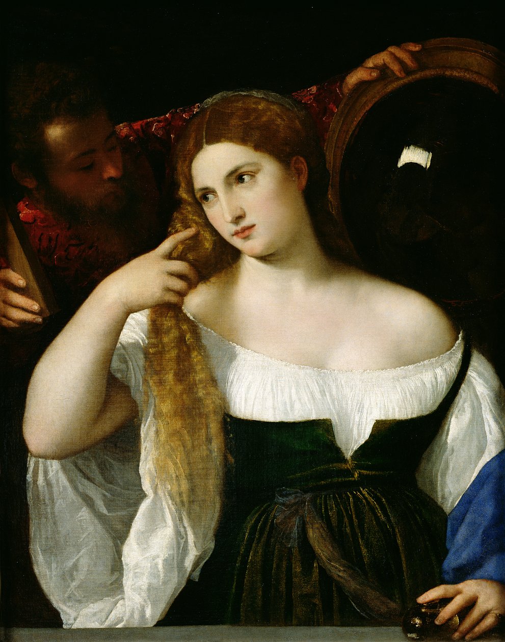 Retrato de uma mulher em seu banheiro, 1512-15 de Tiziano Vecelli