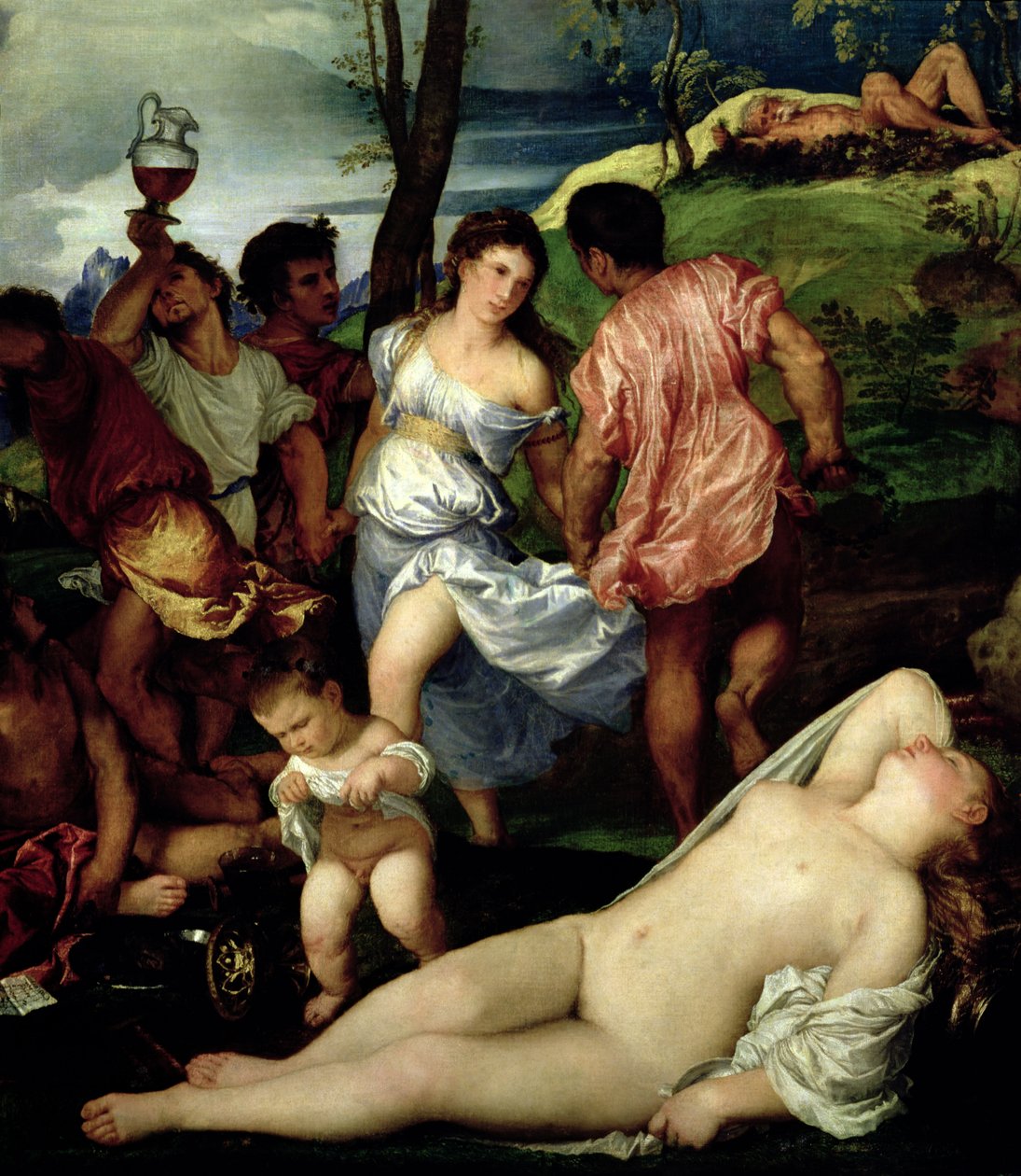 Os andrianos, c.1523-4 (detalhe de 38606) de Tiziano Vecelli