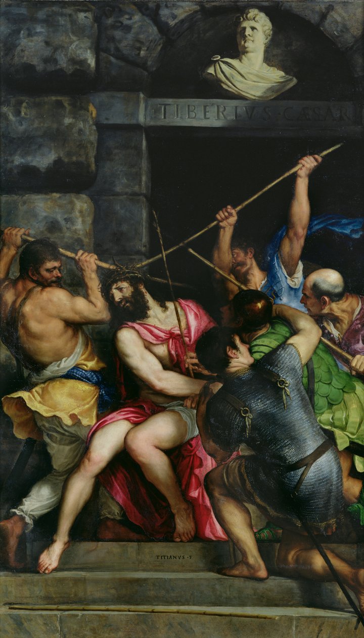 A coroação de espinhos, 1540-42 de Tiziano Vecelli
