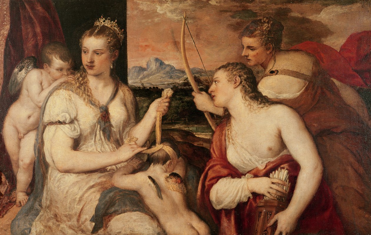 A educação do Cupido, c.1565 de Tiziano Vecelli