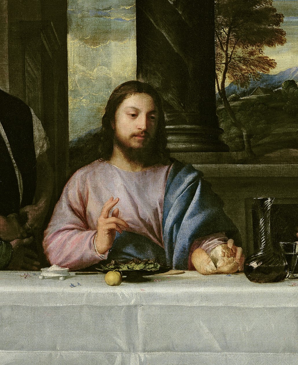 A Ceia em Emaús, c.1535 (detalhe de 34377) de Tiziano Vecelli