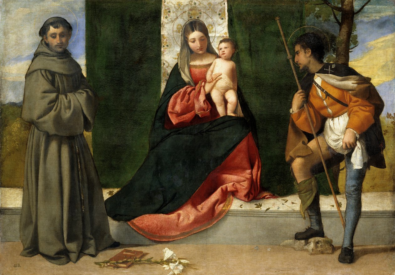 A Virgem e o Menino entre Santo Antônio de Pádua e São Roque de Tiziano Vecelli