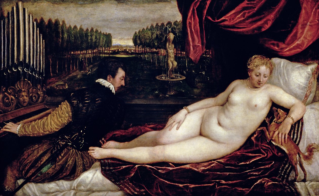 Vênus e o organista, c.1540-50 de Tiziano Vecelli