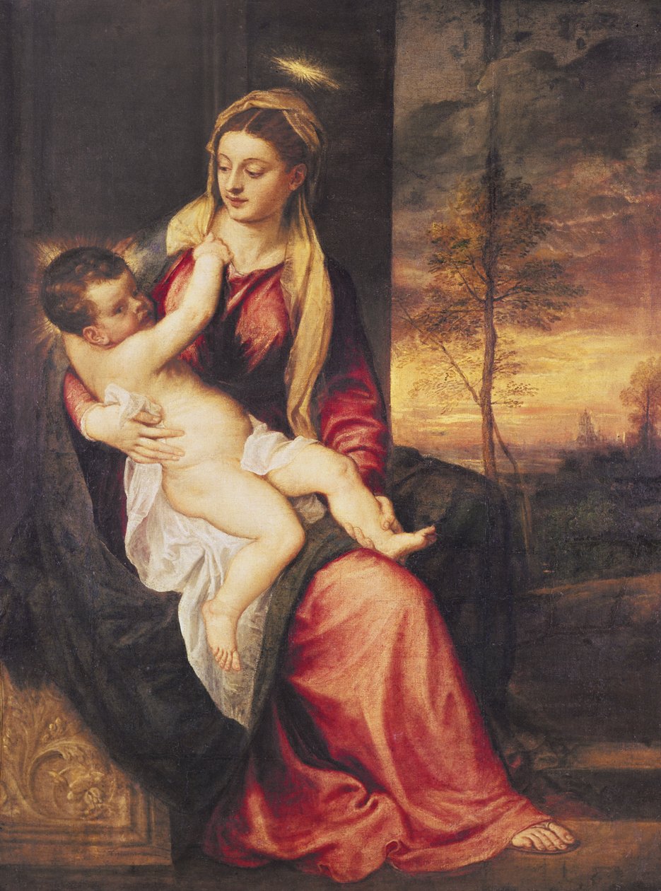 Virgem com a criança ao pôr do sol, 1560 de Tiziano Vecelli