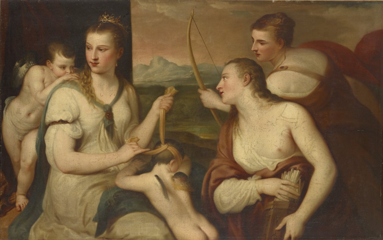 Cupido de olhos vendados por Vênus de Tiziano Vecelli