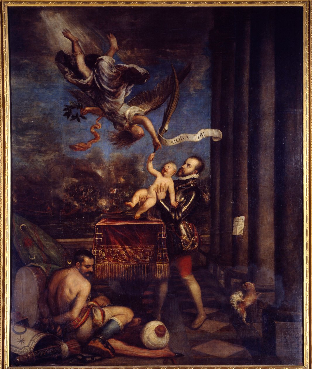 Filipe II após a vitória de Lepante (1571) ofereceu ao céu o Príncipe Dom Fernando. Pintura de Tiziano Vecellio chamada O Ticiano (1485-1576). Óleo sobre tela. Dim: 3,35 X 2,74m. Madrid, Museu do Prado. de Tiziano Vecelli