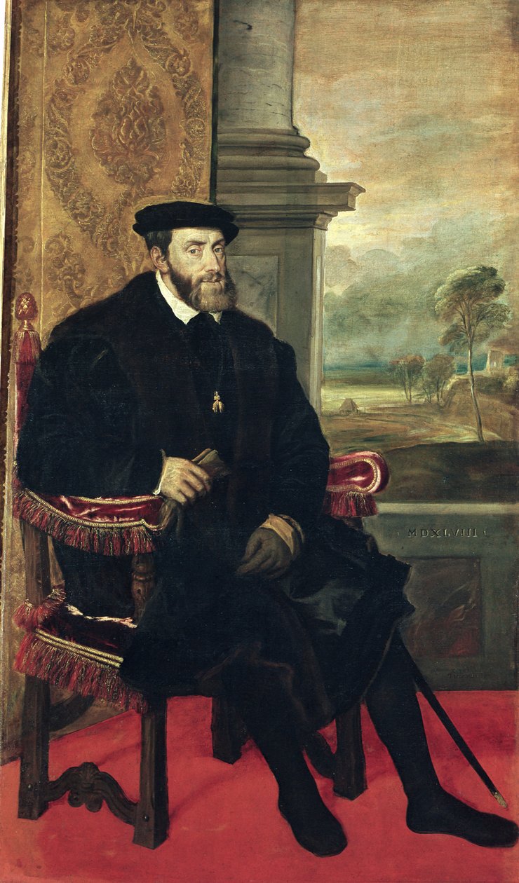 Retrato sentado do imperador Carlos V, 1548 de Tiziano Vecelli