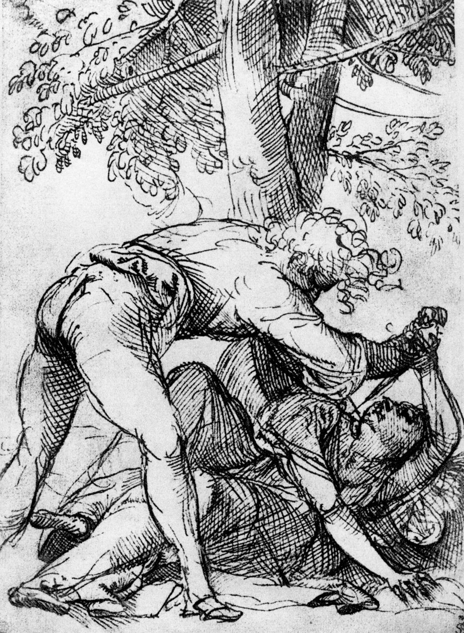 Esboço para o marido ciumento na Scuola Del Santo, c1510, 1937 de Tiziano Vecelli