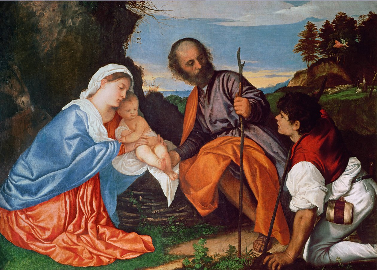 A Sagrada Família e um Pastor, c.1510 de Tiziano Vecelli