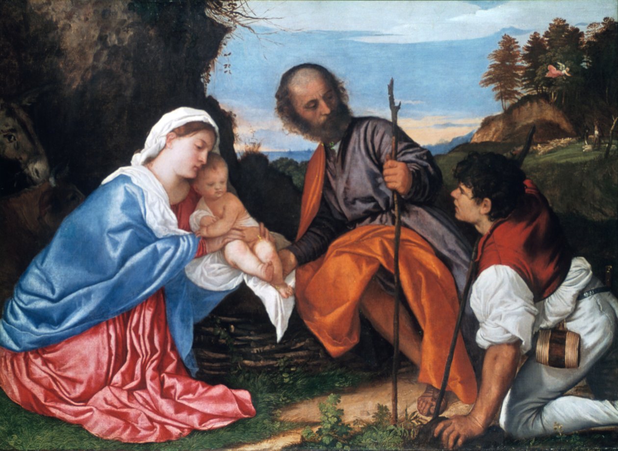 A Sagrada Família com um Pastor, c1510 de Tiziano Vecelli