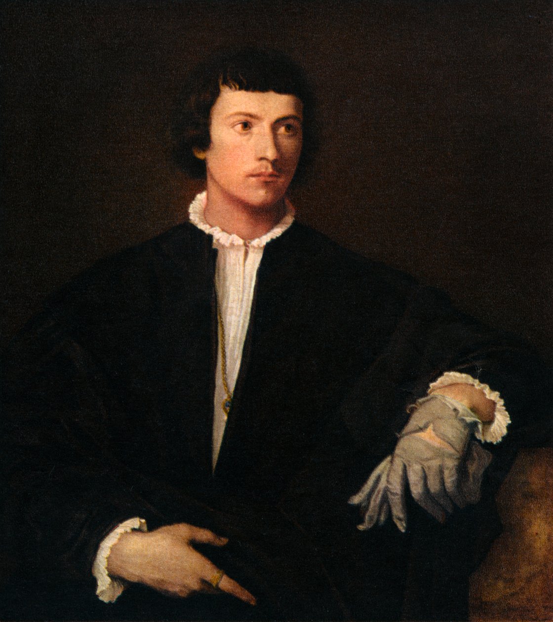O homem com uma luva, c1520, 1937 de Tiziano Vecelli