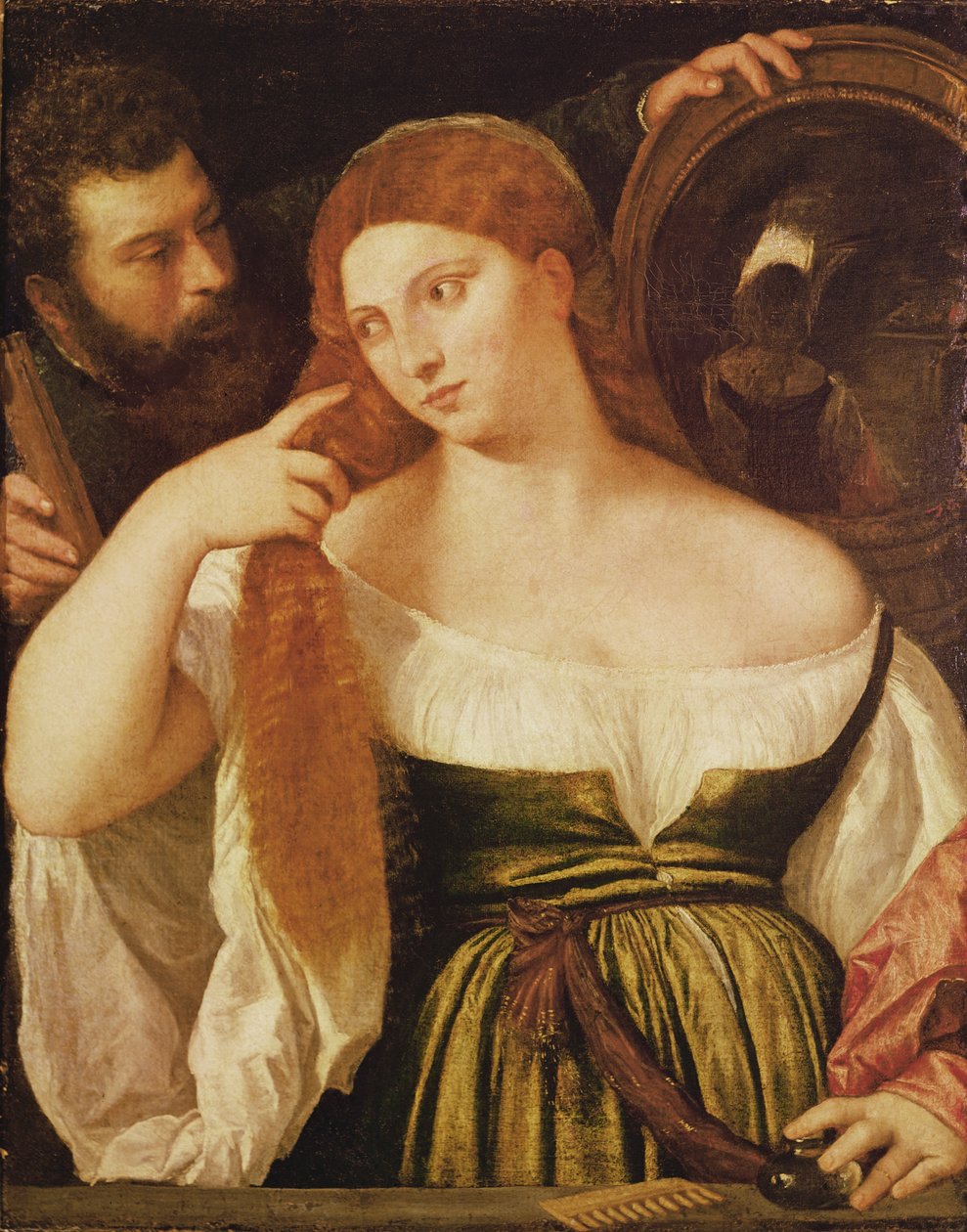 Mulher, penteando, dela, cabelo de Tiziano Vecelli