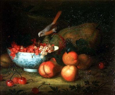 Natureza Morta de fruta com um Tentilhão de Tobias Stranover
