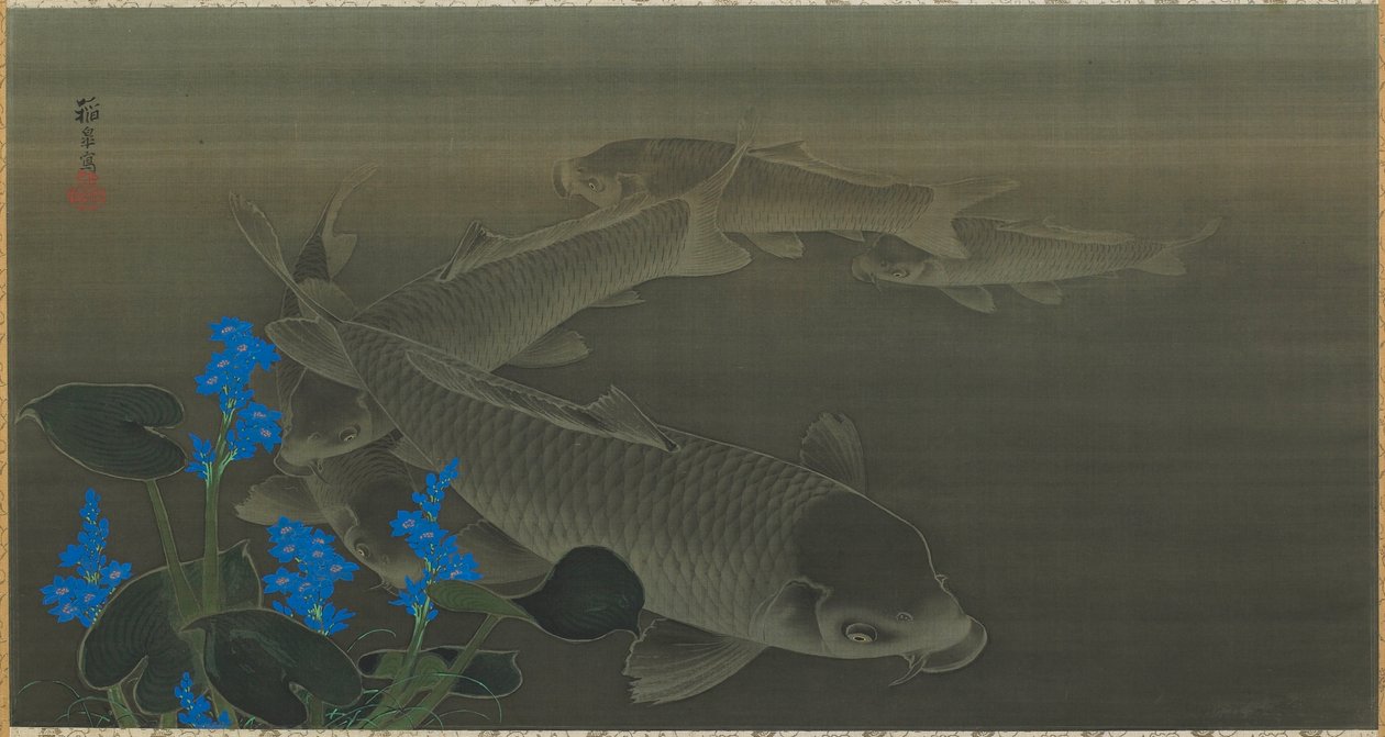 Carp, Edo Period (tinta e cor na seda) de Toko Kuroda