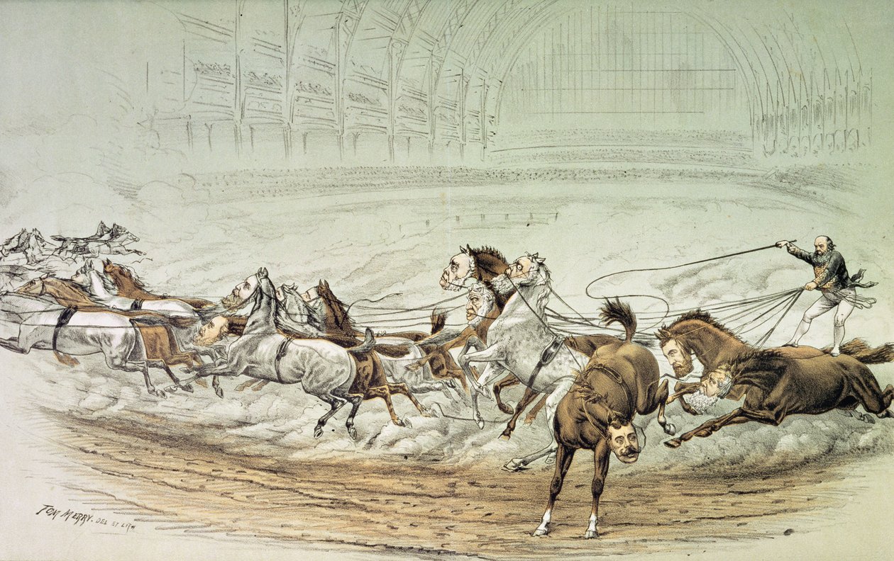 Um sonho de Olympia, ou o ousado marquês e o refratário Steed, de &39;St. Apresentação de Revisão de Stephen Cartoon, 8 de janeiro de 1887 de Tom Merry