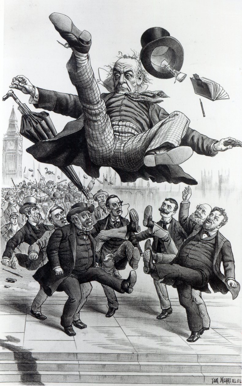 Gladstone sendo expulso do parlamento, c.1894 de Tom Merry