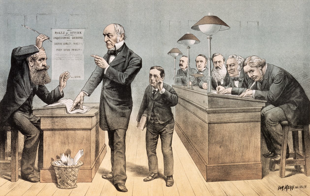 Sr. Gladstone e seus funcionários, de &39;St. Apresentação de Revisão de Stephen Cartoon, 1 de maio de 1886 de Tom Merry