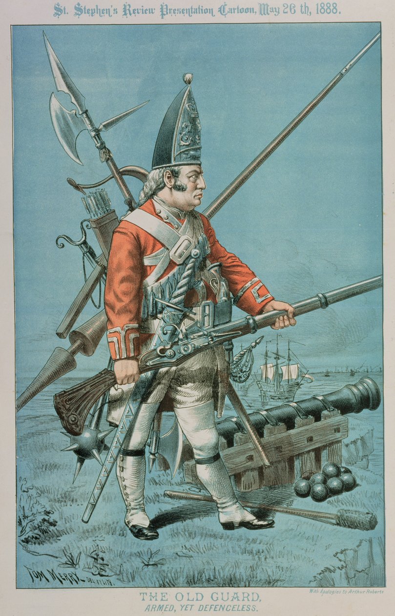 A velha guarda, armada e indefesa, de &39;St. Apresentação de Revisão de Stephen Cartoon, 26 de maio de 1888 de Tom Merry